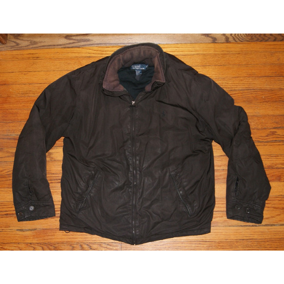 Vintage Polo Ralph Lauren Mens XL Brown Puffer Bomber Coat Calf Leather Trim - Picture 1 of 13
